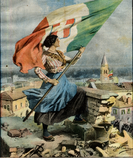 Donna con tricolore_La Domenica del corriere, rivista, anno 20., 10-17  Nov. 1918